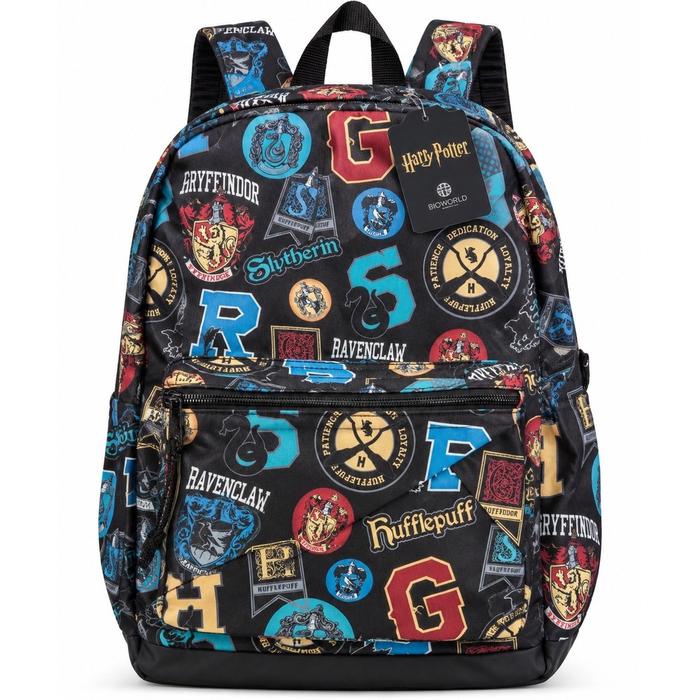 Bioworld Harry Potter Backpack OS Black Multi Hogwarts House Crests Wizardcore
